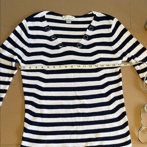 Christopher & Banks Navy and White Striped Knit Top
